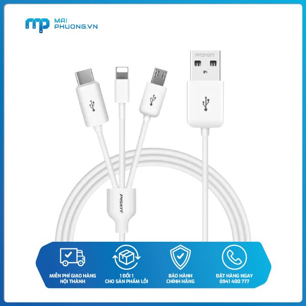 Cáp Pisen 3 in1 linghtning + microusb