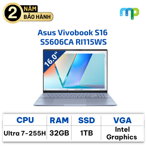 Laptop Asus Vivobook S16 S5606CA RI115WS Ultra 7-255H/32GB/SSD 1TB/ UMA/16