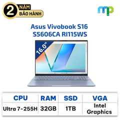 Laptop Asus Vivobook S16 S5606CA RI115WS Ultra 7-255H/32GB/SSD 1TB/ UMA/16
