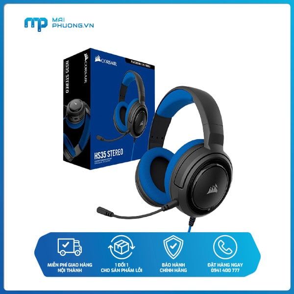 Tai nghe Corsair HS35 Stereo Blue CA-9011196-AP