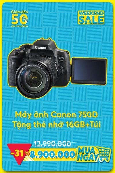 Máy Ảnh Canon EOS 750D kèm ống kính (EF18-55MM F/3.5-5.6 IS STM) + Bao da + Thẻ nhớ 16gb ( Chính Hãng Lê Bảo Minh )