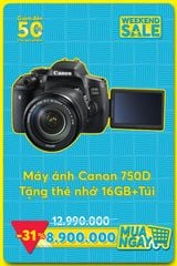 Máy Ảnh Canon EOS 750D kèm ống kính (EF18-55MM F/3.5-5.6 IS STM) + Bao da + Thẻ nhớ 16gb ( Chính Hãng Lê Bảo Minh )