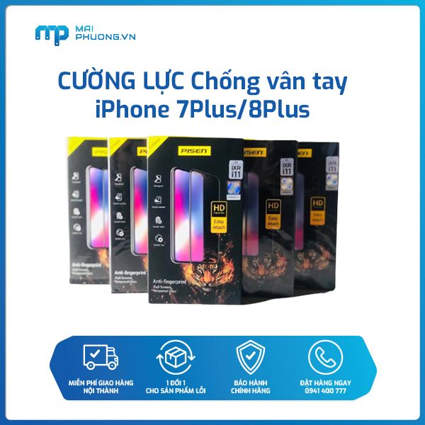 Cường lực Chống vân tay PISEN iPhone 7Plus/8Plus TP-TGF14 (Trắng/Đen)