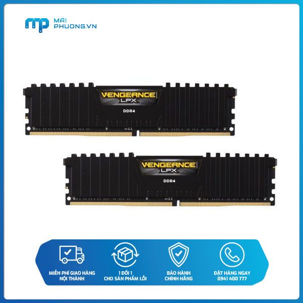 Bộ nhớ trong RAM Corsair DDR4, 3000MHz 32GB (2x16GB) 2 x 288 DIMM, Vengeance LPX Black Heat spreader, 1.2V, XMP 2.0 đen CMK32GX4M2D3000C16