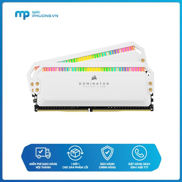 Bộ nhớ trong RAM Corsair DDR4, 3200MHz 16GB (2x8GB) DIMM, CL16 DOMINATOR PLATINUM RGB White Heatspreader, RGB LED CMT16GX4M2C3200C16W