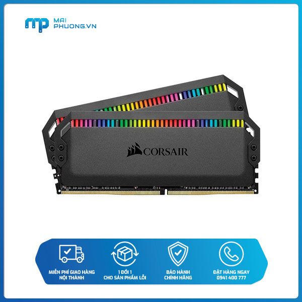 Bộ nhớ trong Corsair DDR4, 3200MHz 16GB 2x8GB DIMM, XMP 2.0, DOMINATOR PLATINUM RGB Black Heatspreader, RGB LED, 1.35V CMT16GX4M2E3200C16