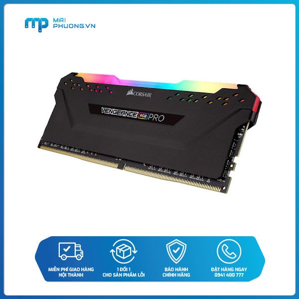 Bộ nhớ trong RAM Corsair Vengeance RGB PRO black Heat spreader, RGB LED DDR4, 3000MHz 16GB CMW16GX4M1D3000C16