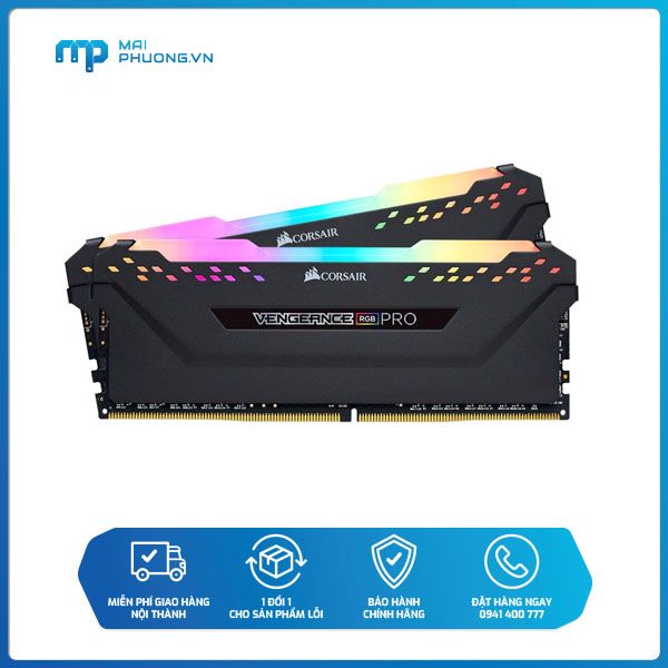 Bộ nhớ trong RAM Corsair DDR4 Vengeance RGB PRO Heat spreader,RGB LED, 3000MHz, CL16, 16GB (2x8GB) đen CMW16GX4M2D3000C16