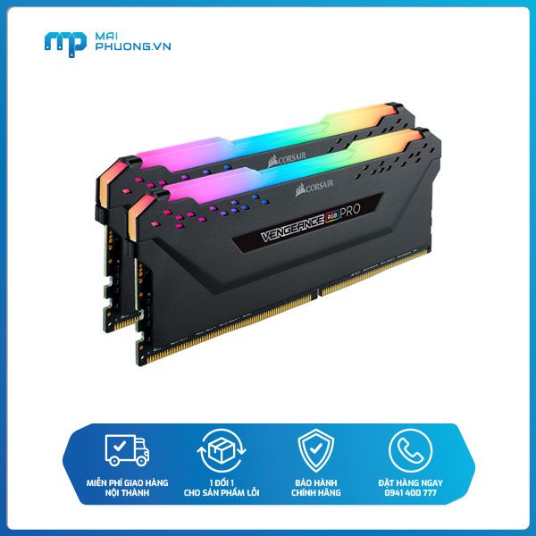 Bộ nhớ trong RAM Corsair DDR4, 3200MHz 16GB 2 x 288 DIMM, Vengeance RGB PRO black Heat spreader, RGB LED, 1.35V, XMP 2.0 CMW16GX4M2E3200C16