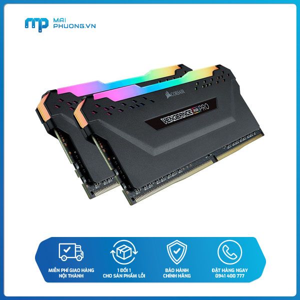 Bộ nhớ trong RAM Corsair DDR4 Vengeance RGB PRO Heat spreader,RGB LED, 3000MHz, CL16, 32GB (2x16GB) đen CMW32GX4M2D3000C16