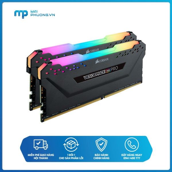 Bộ nhớ trong RAM Corsair DDR4, 3200MHz 32GB 2 x 288 DIMM, Vengeance RGB PRO black Heat spreader, RGB LED, 1.35V, XMP 2.0 CMW32GX4M2E3200C16