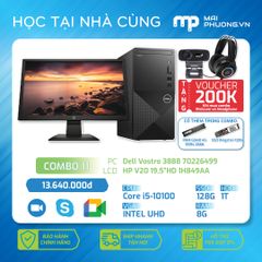 Combo 11 học Online (Máy bộ Dell Vostro 3888 (i3-10100) + Phím chuột Dell/ Màn hình 20 inch HP V20 / Tặng 200K mua Webcam+Tai nghe/Nâng cấp 0 đồng FREE)