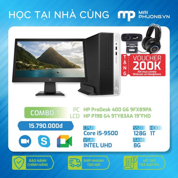 Combo 7 học Online (Máy bộ HP Prodesk 400 G6 (i5-9500) + Phím chuột HP/ Màn hình 19 inch HP 19B G4/ Tặng 200K mua Webcam+Tai nghe)