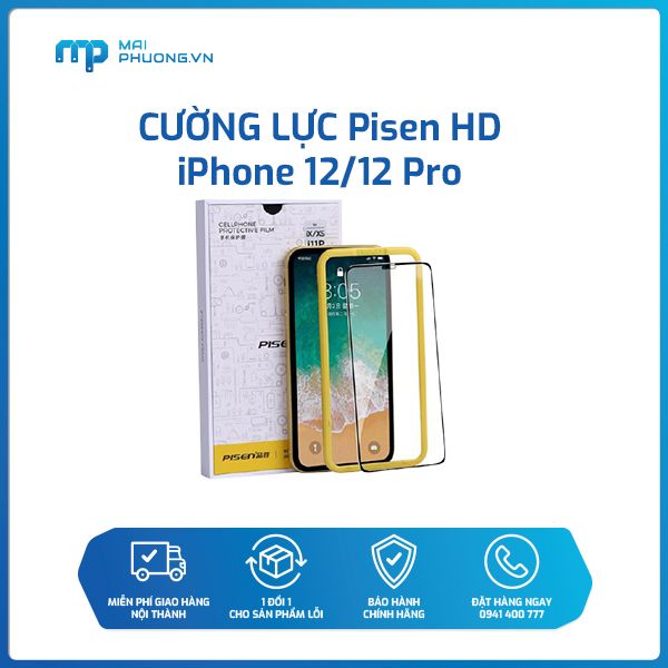 Cường lực PISEN HD iPhone 12/12 Pro (Kèm khung dán) (LS-BS19-I12/I12 pro)