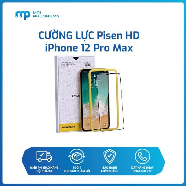 Cường lực PISEN HD iPhone 12 Pro Max (Kèm khung dán) (LS-BS19-I12 Pro max)