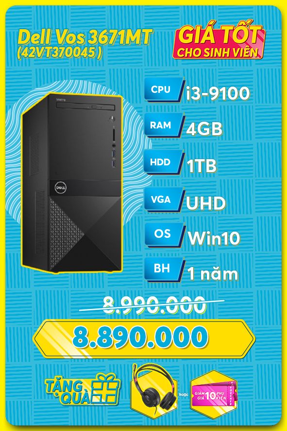 Máy bộ hãng Dell Vos 3671 MT i3-9100/4GB/1TB/DVDRW + Win10 42VT370045