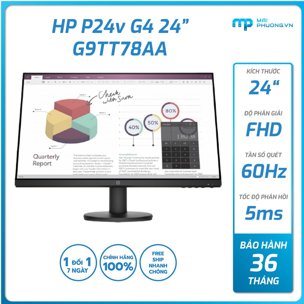 Màn hình HP P24v G4 (24 inch IPS/FHD/60Hz/5ms/VGA+HDMI/36 Tháng) 9TT78AA