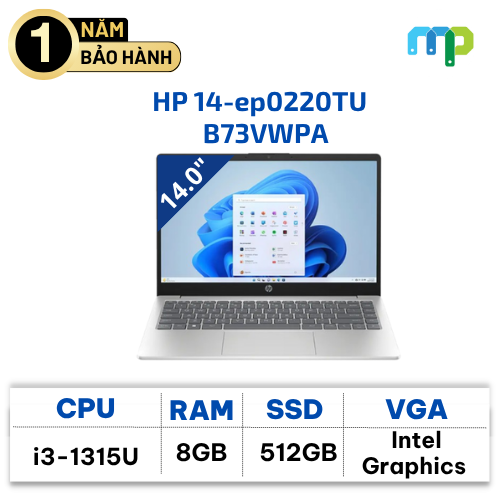 Laptop HP 14-ep0220TU I3-1315U/8GB/SSD 512GB/14.0