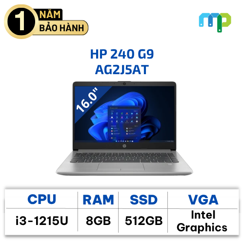 Laptop HP 240 G9 i3-1215U/8GD4/512GSSD/14.0FHD/WLac/BT5/3C41WHr/W11SL/BẠC AG2J5AT