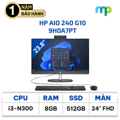Máy bộ HP AIO 240 G10 I3-N300/8GB/SSD 256GB/23.8FHD/IPS/WL/BT/KB/M/W11SL/Đen 9H0A7PT