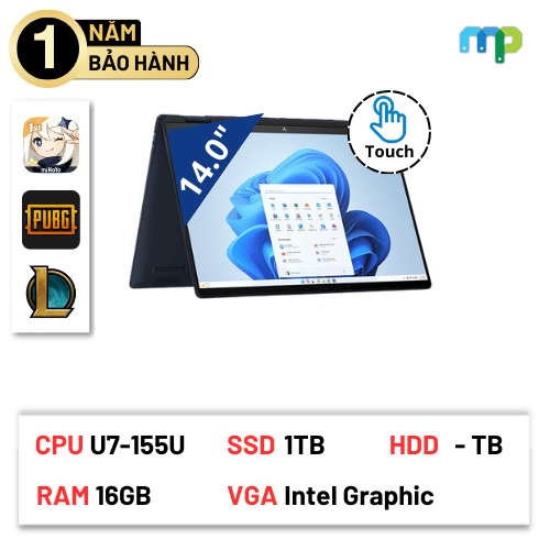 Laptop HP Envy x360 14-fc0083TU U7-155U/32G/1TBGSSD/14.0T_2.8K/IR/OLED/ PEN/WL/BT/3C/ALU/LKB/W11H/Xanh A19BSPA