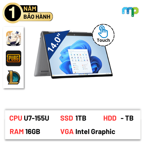 Laptop HP Envy x360 14-fc0084TU U7-155U/32G/1TBGSSD/14.0T_2.8K/IR/OLED/PEN/WL/BT/3C/ALU/LKB/W11H/Bạc A19BTPA