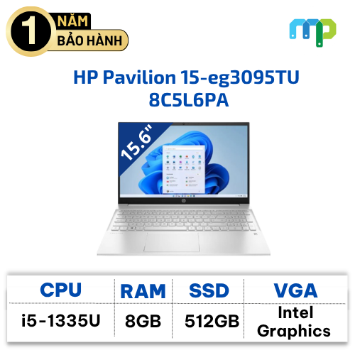 Laptop HP Pavilion 15-eg3095TU (i5-1335U/ 8GB/ 512GB SSD/ 15.6''FHD/ W11SL/ Bạc) 8C5L6PA