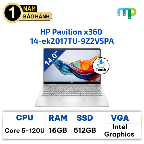 Laptop HP Pavilion x360 14-ek2017TU core 5-120U/16G/512GSSD/14.0FHDT/PEN/WL/BT/3C/W11H/Bạc 9Z2V5PA