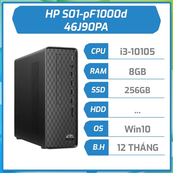 Máy bộ hãng HP S01-pF1000d (Intel Core i3-10105/8GB/256GB/DVDWR/ĐEN/W10SL)