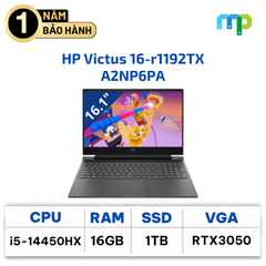 Laptop HP  Victus 16-r1192TX I5 14450HX/ 16GB/ 1TB SSD/ RTX 3050 6Gb/ 16.1 inch FHD/ 144Hz/ Win11/Đen A2NP6PA