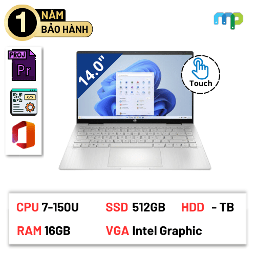 Laptop HP Pavilion x360 14-ek2013TU core 7-150U/16G/512GSSD/14.0FHDT/PEN/WL/BT/3C/W11H/Bạc 9Z2V4PA