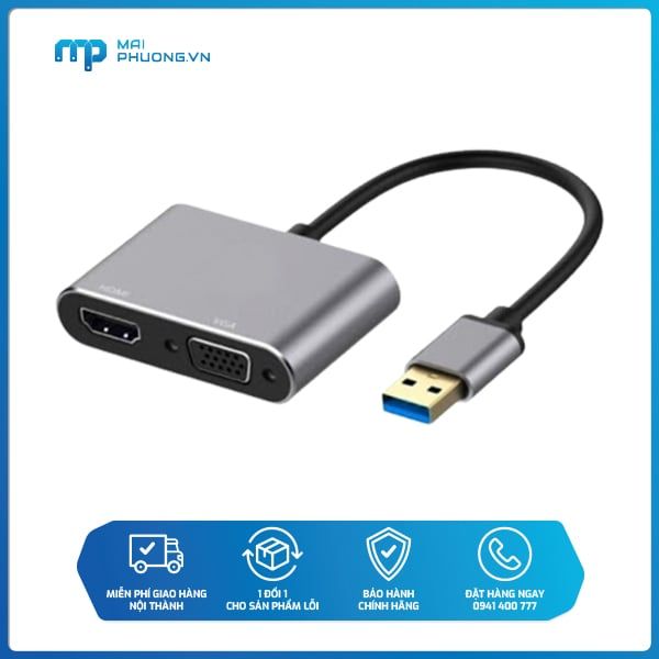 Cáp chuyển đổi USB 3.0 to HDMI+VGA HT 002