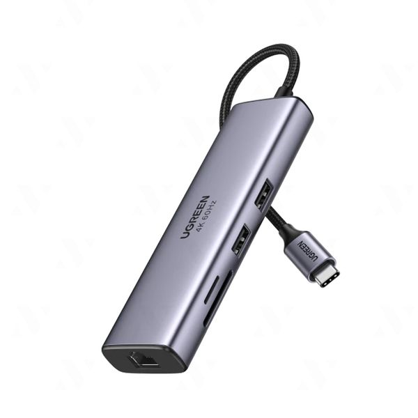 Bộ chuyển đổi USB-C sang 2*USB 3.0+HDMI RJ45, SD TF và PD hỗ trợ 4K Ugreen 60515