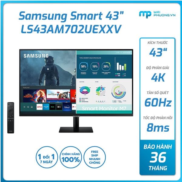 Màn hình máy tính Samsung 43 inch UHD VA LS43AM702UEXXV