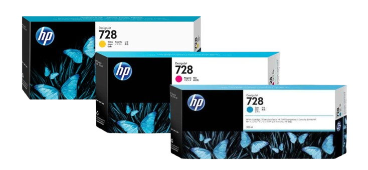 HP 728 300-ml Yellow/ Magenta  Black/Cyan   Ink Crtg