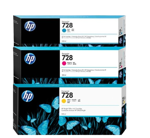 HP 728 300-ml Yellow/ Magenta  Black/Cyan   Ink Crtg