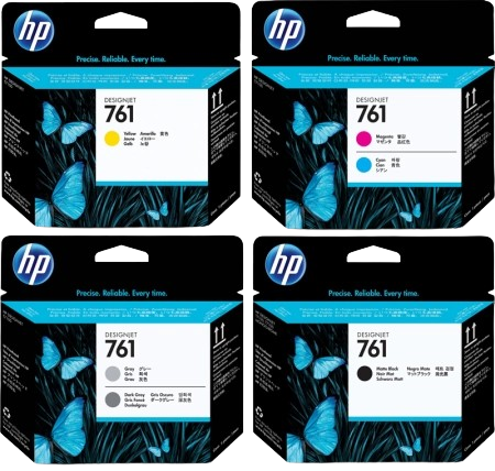 HP 761 Yellow | Magenta/Cyan | Gray/Dark Gray | Mte Blk/Mte Blk  Inkjet Printhead