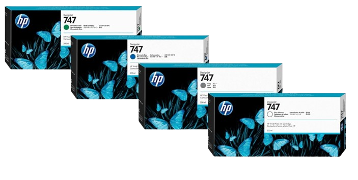 HP 747 300-ml Chromatic Green/  Chromatic Blue/ Gray/ Gloss Enhancer DesignJet Ink Cartridge
