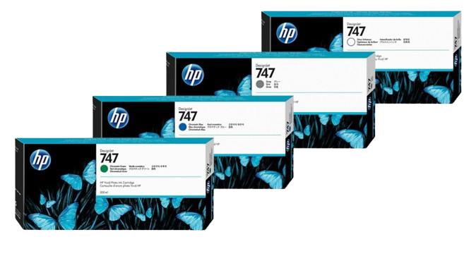 HP 747 300-ml Chromatic Green/  Chromatic Blue/ Gray/ Gloss Enhancer DesignJet Ink Cartridge