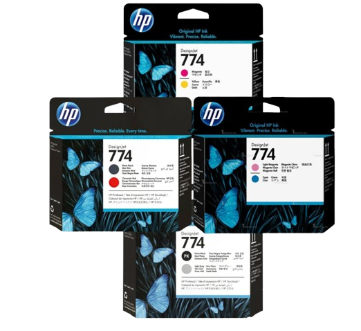 HP 774 Matte Black and Chromatic Red/ Light Magenta & Cyan/ Magenta & Yellow/ Photo Black and Light Grey/  Printhead