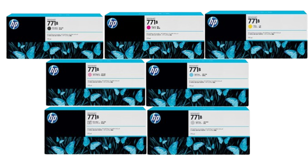 HP 771B 775ml Matte Black/ Magenta/ Yellow/ Lt Magenta/ Light Cyan/ Photo Black/ Light Gray Ink Cartridge
