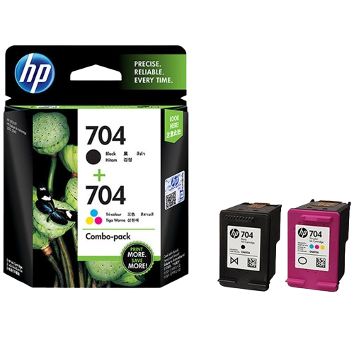 HP 704 Tri-clr/Blk Ink Crtg Combo 2-Pk