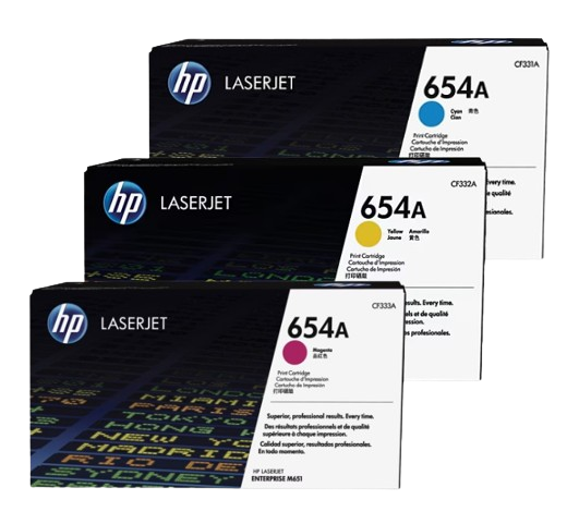 HP 654A Cyan/ Yellow/ Magenta LaserJet Toner Cartridge