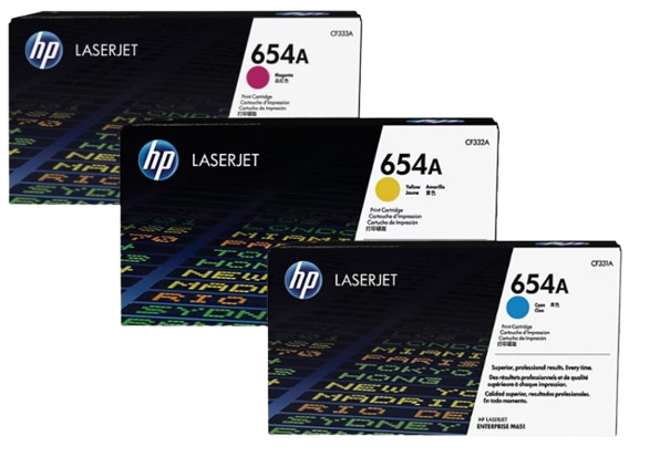 HP 654A Cyan/ Yellow/ Magenta LaserJet Toner Cartridge