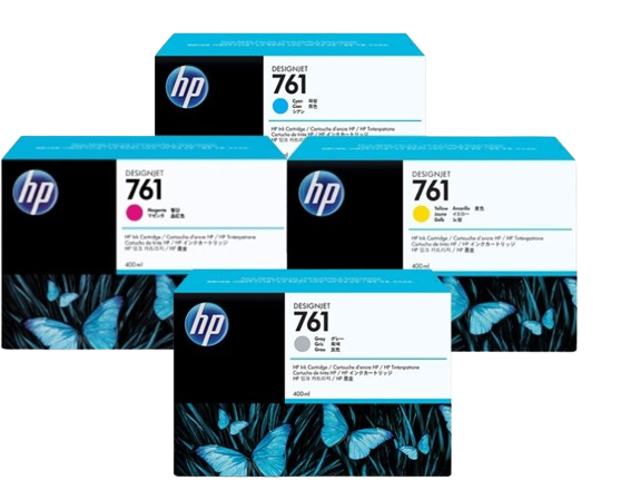 HP 761 400ml Yellow/ Magenta/  Cyan/ Gray Ink Cartridges