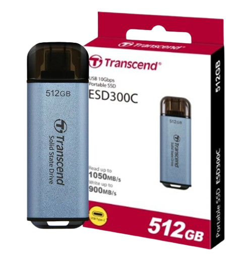 Ổ cứng di động SSD Transcend ESD300P 512GB/ 1TB/ 2TB, USB 10Gbps, Type C, up to 1050 MB/s hồng, bạc, xanh