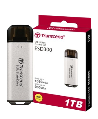 Ổ cứng di động SSD Transcend ESD300P 512GB/ 1TB/ 2TB, USB 10Gbps, Type C, up to 1050 MB/s hồng, bạc, xanh