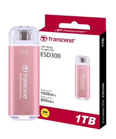 Ổ cứng di động SSD Transcend ESD300P 512GB/ 1TB/ 2TB, USB 10Gbps, Type C, up to 1050 MB/s hồng, bạc, xanh
