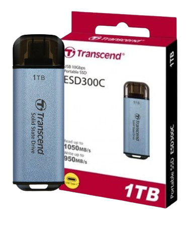 Ổ cứng di động SSD Transcend ESD300P 512GB/ 1TB/ 2TB, USB 10Gbps, Type C, up to 1050 MB/s hồng, bạc, xanh