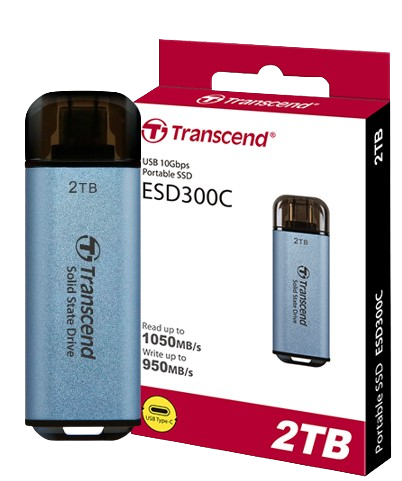 Ổ cứng di động SSD Transcend ESD300P 512GB/ 1TB/ 2TB, USB 10Gbps, Type C, up to 1050 MB/s hồng, bạc, xanh